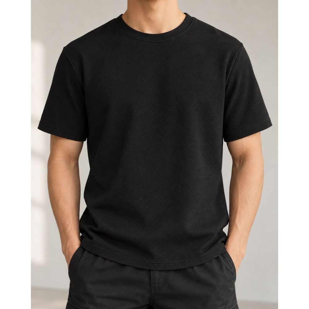 Black Textured Pocket T Shirt